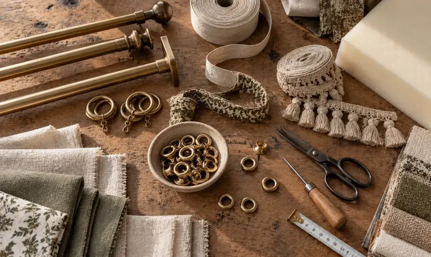 Fournitures : tringles, passementerie, œillets