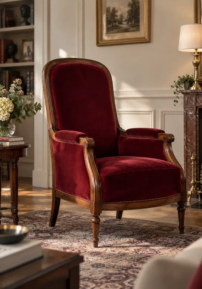 Fauteuil Voltaire retapissé en velours